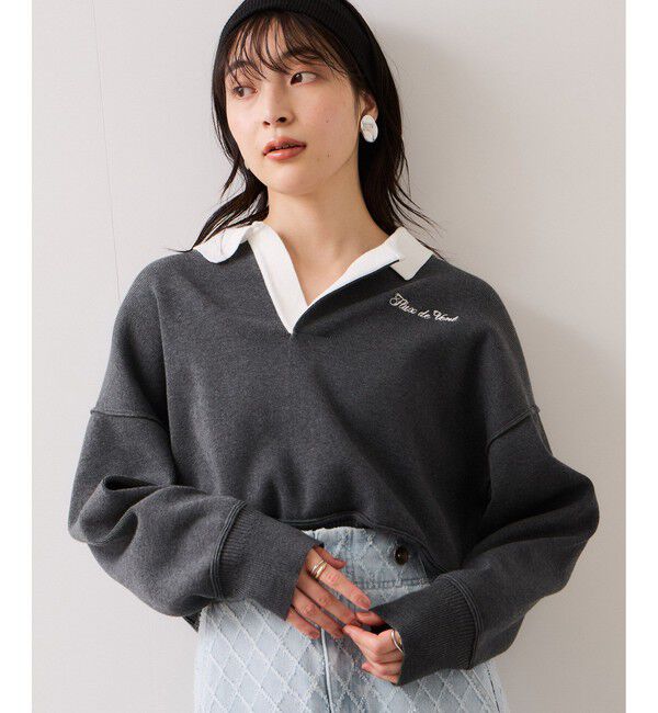 VIS「ワンポイント刺繍ポロニットプルオーバー」|ニット・セーター|チャコール(06)