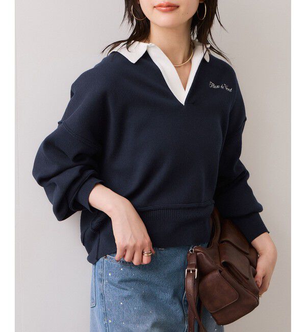 VIS「ワンポイント刺繍ポロニットプルオーバー」|ニット・セーター|