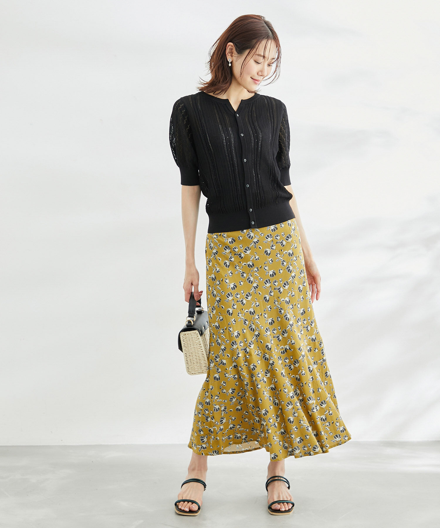 Rope&rsquo;Picnic「ドット/花柄麻混マーメイドスカート」|スカート|