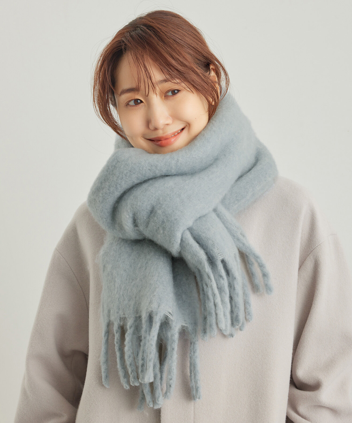 ROPE PICNIC PASSAGE「バルキーフリンジストール」|ストール|ブルー系(45)