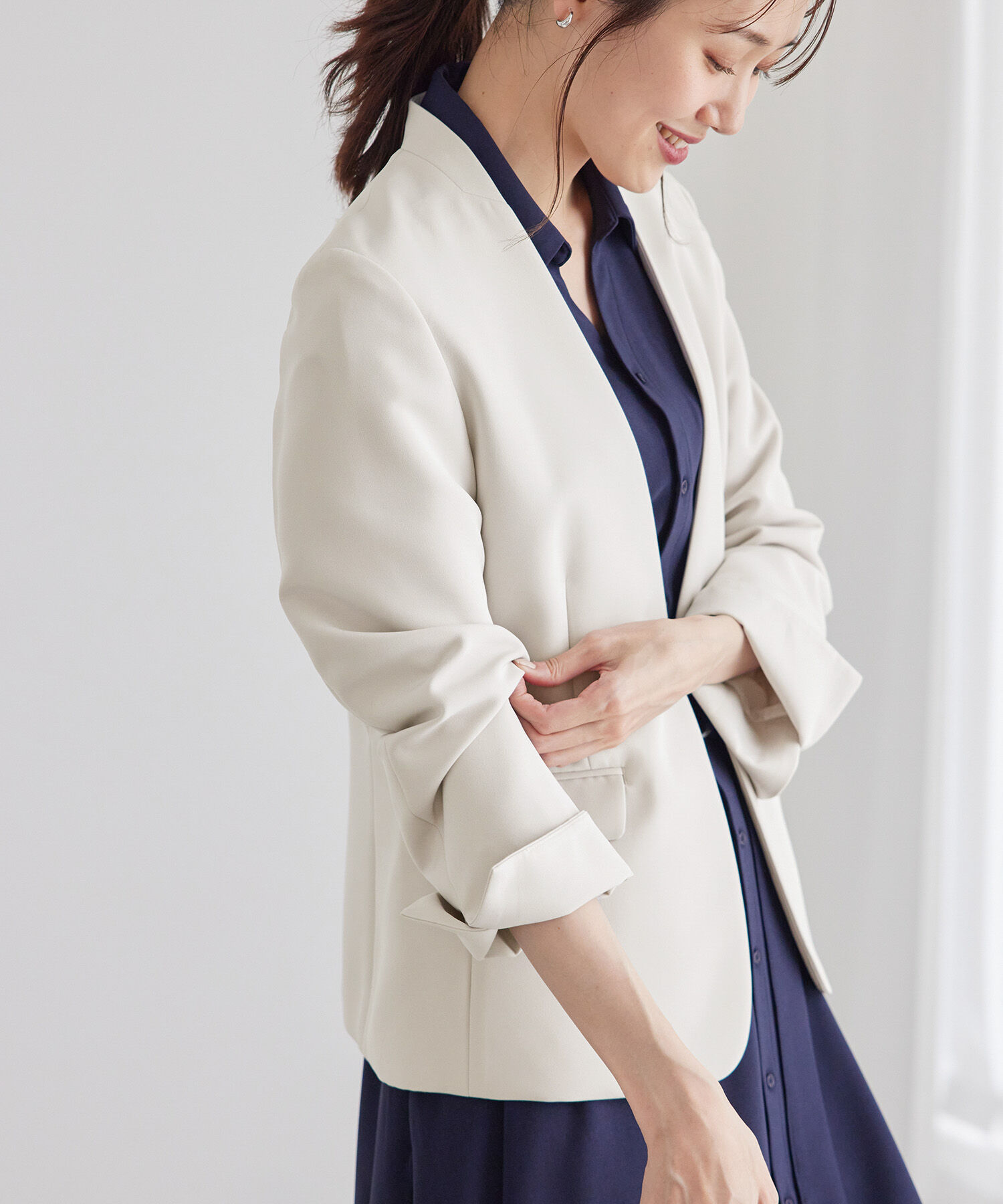 Rope&rsquo;Picnic「【一部店舗限定34-42サイズ】360&deg;ウルトラストレッチ/ノーラペルジャケット」|テーラードジャケット|