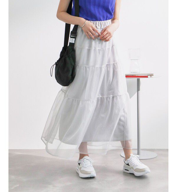 Rope&rsquo;Picnic「ティアードチュールスカート」|スカート|ライトグレー(08)