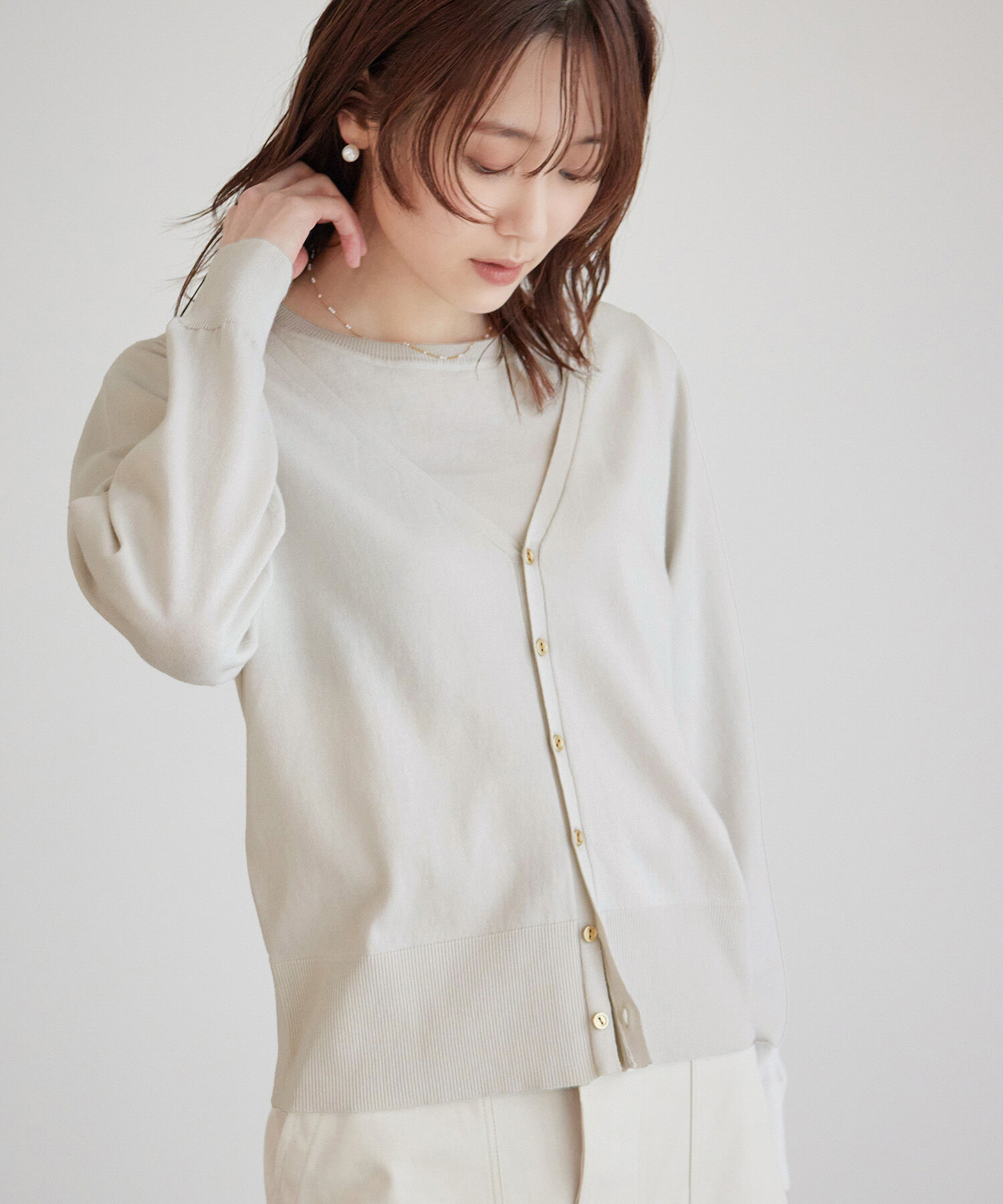 Rope&rsquo;Picnic「総針ニットニットカーディガン」|カーディガン|ライトグレー(08)