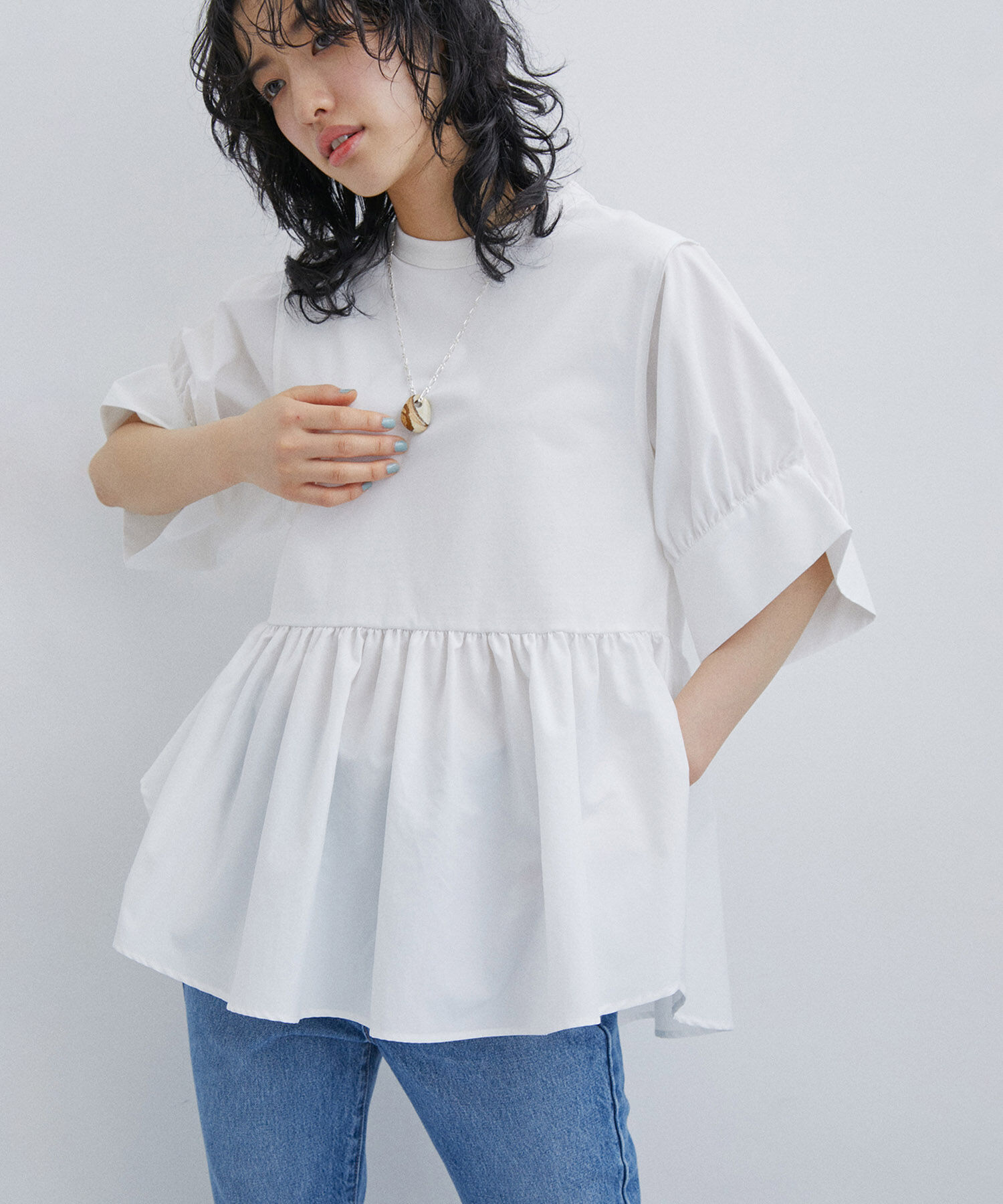 ADAM ET ROPE'「【再入荷・サステナブル・洗える・UVカット】バウンスカフスプルオーバー」|Tシャツ・カットソー|