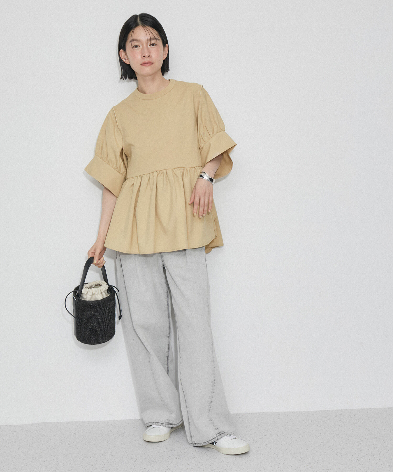 ADAM ET ROPE'「【再入荷・サステナブル・洗える・UVカット】バウンスカフスプルオーバー」|Tシャツ・カットソー|