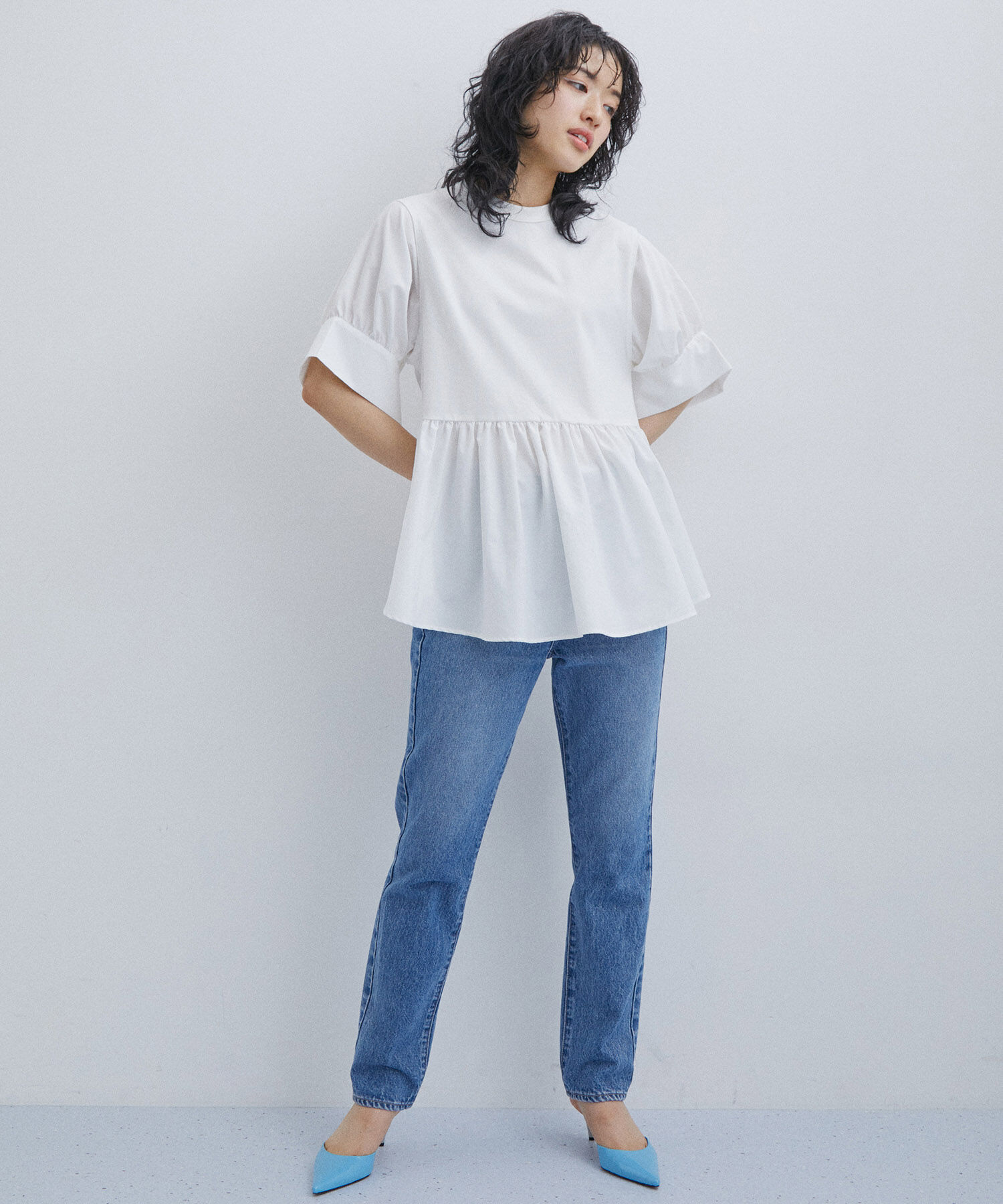 ADAM ET ROPE'「【再入荷・サステナブル・洗える・UVカット】バウンスカフスプルオーバー」|Tシャツ・カットソー|