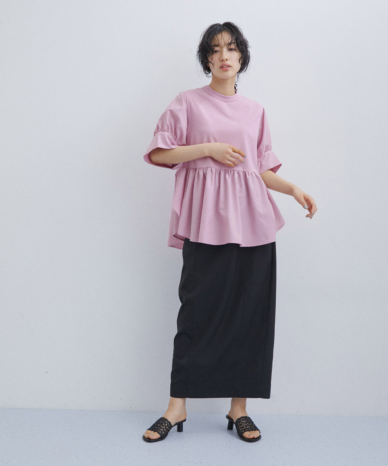 ADAM ET ROPE'「【再入荷・サステナブル・洗える・UVカット】バウンスカフスプルオーバー」|Tシャツ・カットソー|