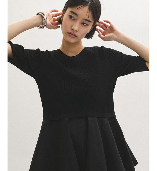 ADAM ET ROPE'「ペプラムコンビハーフスリーブニット」|ニット・セーター|