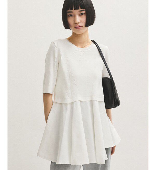 ADAM ET ROPE'「ペプラムコンビハーフスリーブニット」|ニット・セーター|