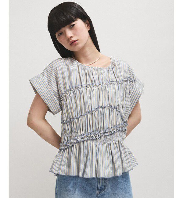 ADAM ET ROPE'「【WEB限定】ランダムギャザリングブラウス」|シャツ・ブラウス|