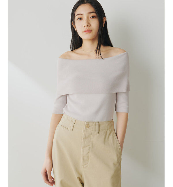  「オフショルニットプルオーバー」|ニット・セーター|グレージュ