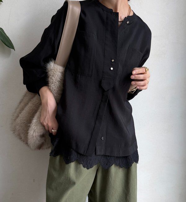  「【新色追加】リブブルゾン風シャツ」|シャツ・ブラウス|ブラック