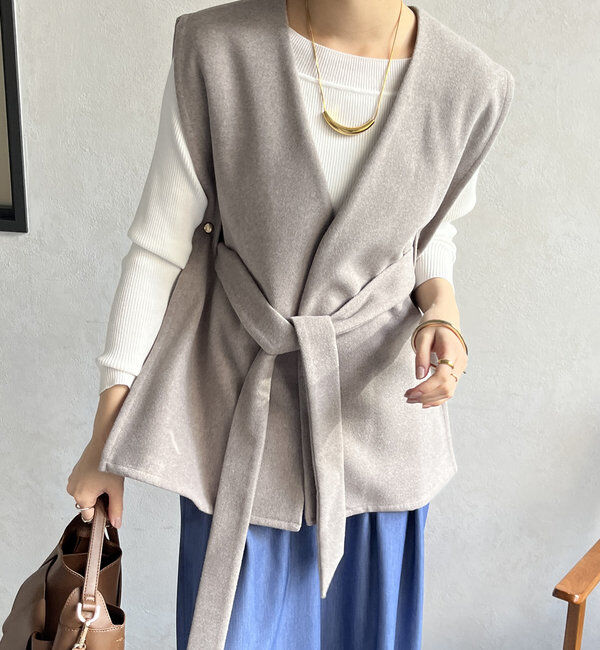  「【新色追加】ウール調サイドスリットジレ」|ベスト・ジレ|