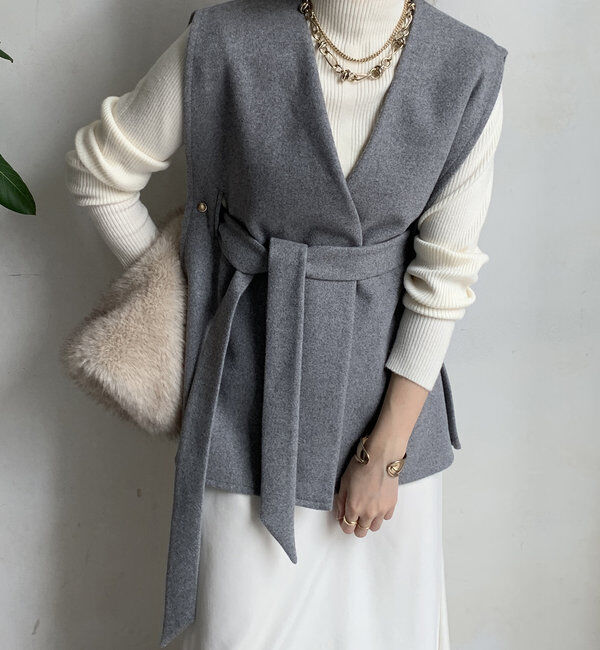  「【新色追加】ウール調サイドスリットジレ」|ベスト・ジレ|