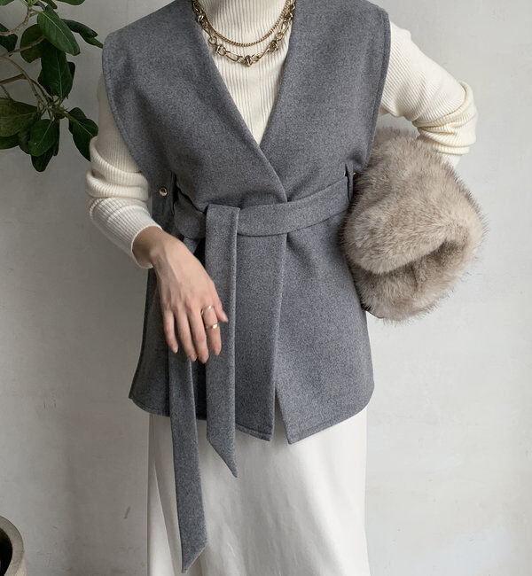  「【新色追加】ウール調サイドスリットジレ」|ベスト・ジレ|