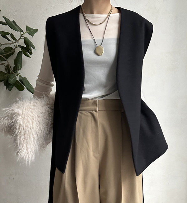  「【新色追加】ウール調サイドスリットジレ」|ベスト・ジレ|