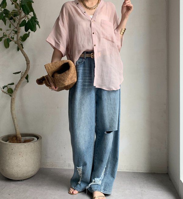  「リヨセルリネン半袖VVシャツ」|シャツ・ブラウス|