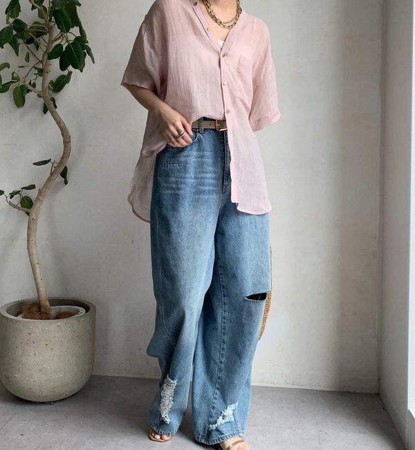  「リヨセルリネン半袖VVシャツ」|シャツ・ブラウス|