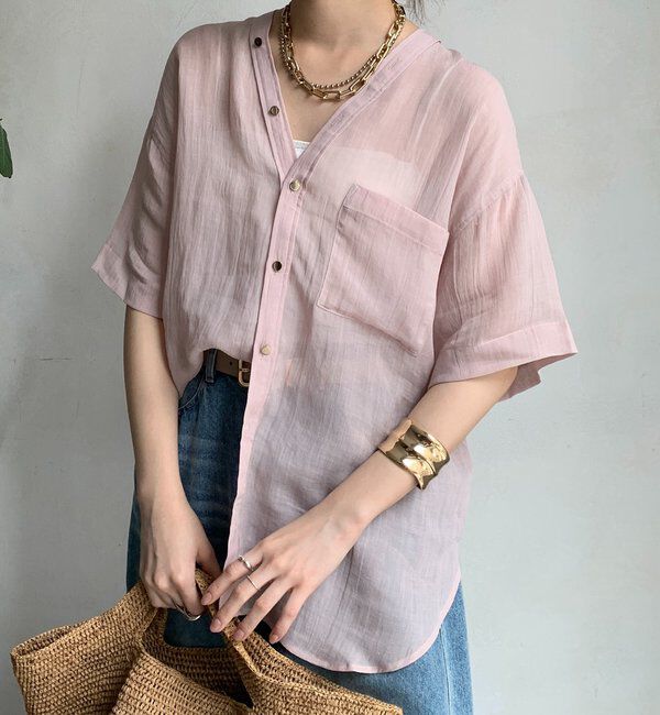  「リヨセルリネン半袖VVシャツ」|シャツ・ブラウス|