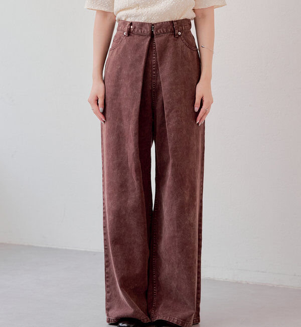  「【3サイズ】デニムタックワイドパンツ」|デニム|