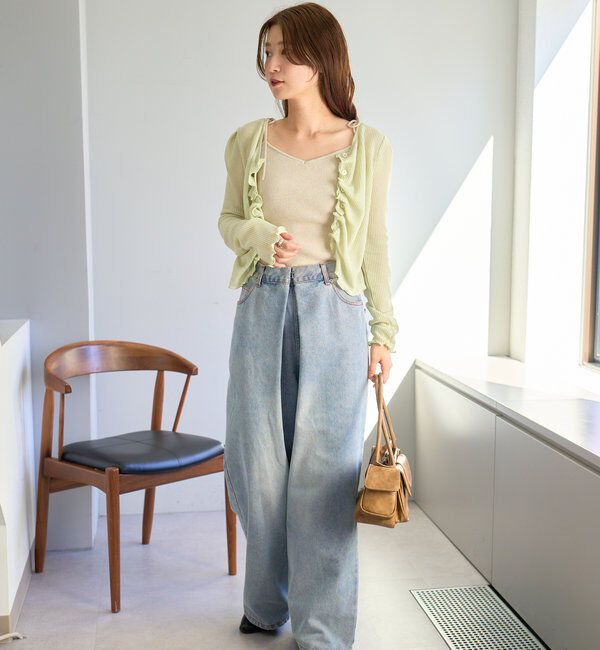  「【3サイズ】デニムタックワイドパンツ」|デニム|