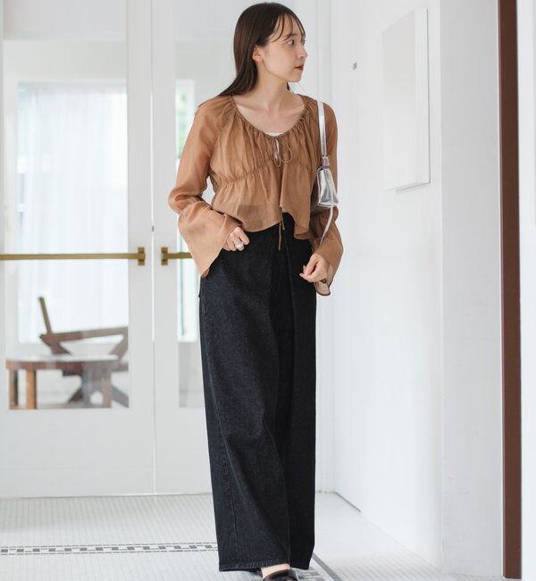  「【3サイズ】デニムタックワイドパンツ」|デニム|