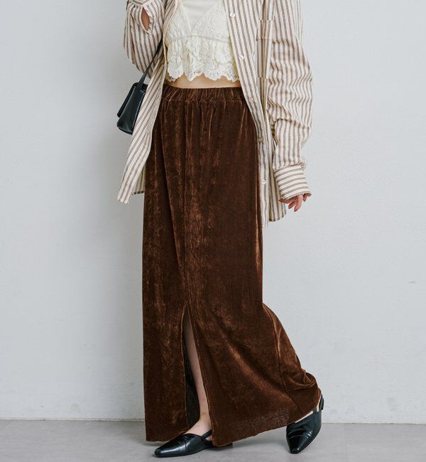  「【低身長サイズ/2サイズ展開】チュールベロアスカート」|スカート|ブラウン