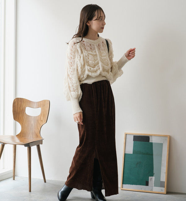  「【低身長サイズ/2サイズ展開】チュールベロアスカート」|スカート|