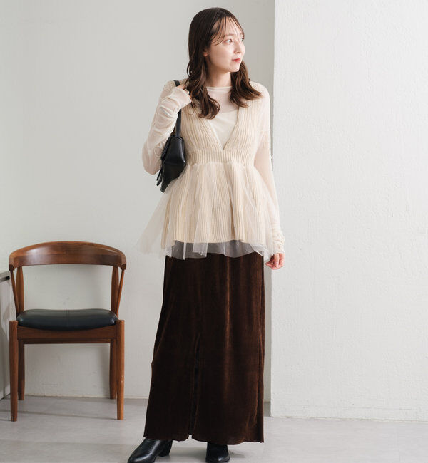  「【低身長サイズ/2サイズ展開】チュールベロアスカート」|スカート|