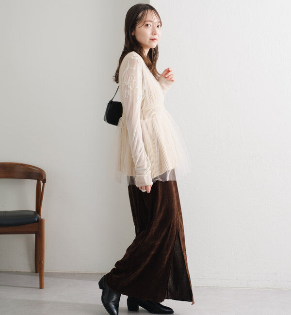  「【低身長サイズ/2サイズ展開】チュールベロアスカート」|スカート|