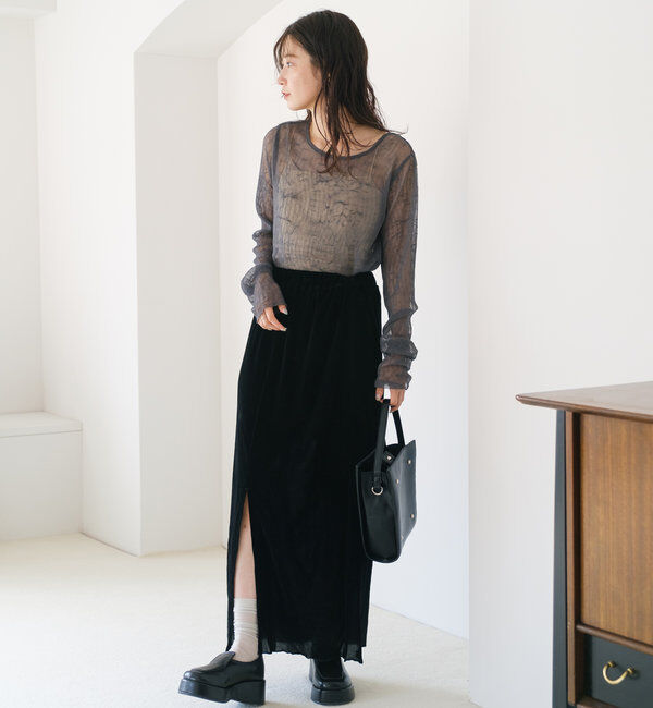  「【低身長サイズ/2サイズ展開】チュールベロアスカート」|スカート|