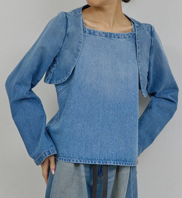  「【PEAS】デニムジャケットボレロ」|デニムジャケット|ブルー