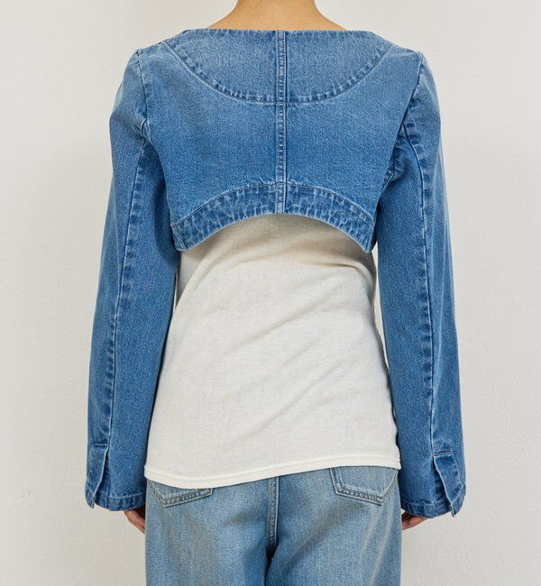  「【PEAS】デニムジャケットボレロ」|デニムジャケット|