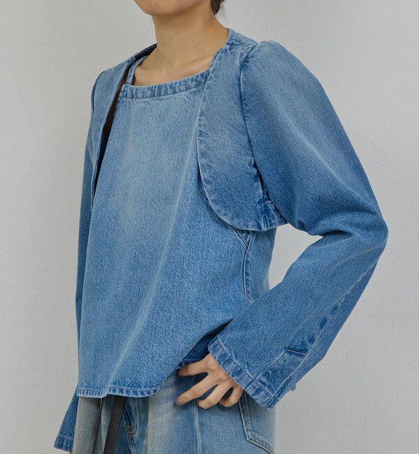  「【PEAS】デニムジャケットボレロ」|デニムジャケット|