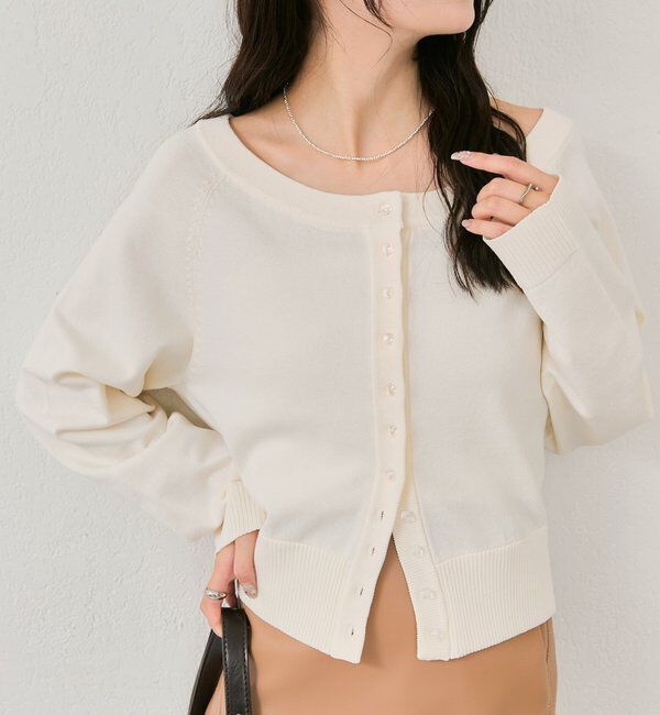  「ワイドネッククリアボタンカーディガン」|カーディガン|アイボリー