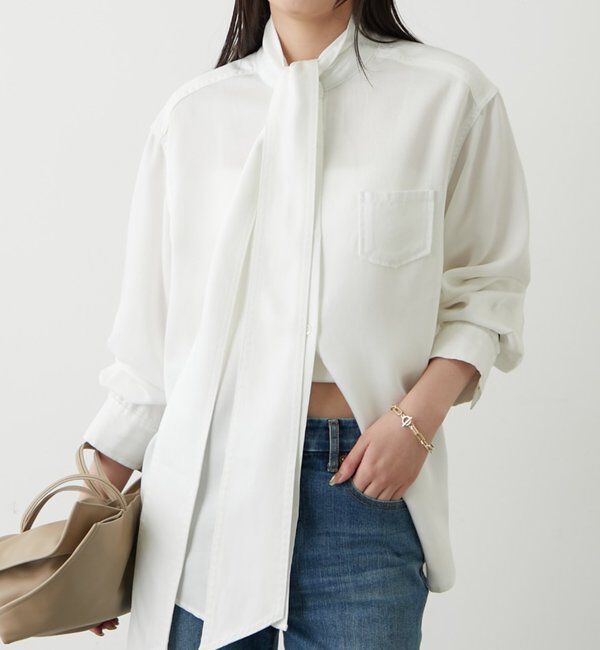  「ライトデニムボウタイブラウス」|シャツ・ブラウス|オフホワイト