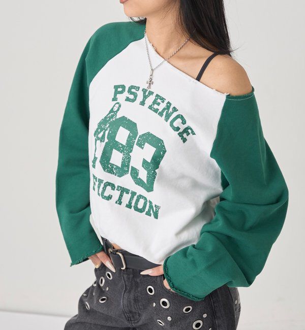  「ELLIOTT NUMBERIHG ONE-SHOULDERSWEATSHIRT」|Tシャツ・カットソー|グリーンその他1