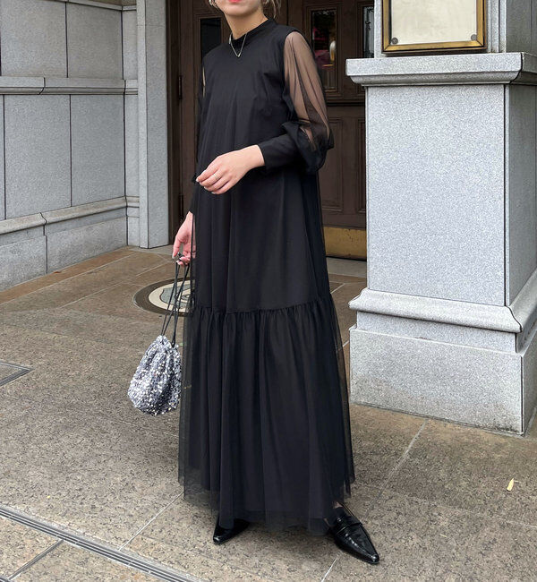  「【オケージョン】【サイズ展開あり】チュールハイネックワンピース」|ワンピース|