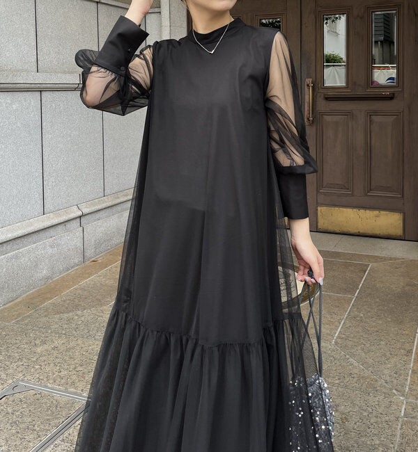  「【オケージョン】【サイズ展開あり】チュールハイネックワンピース」|ワンピース|