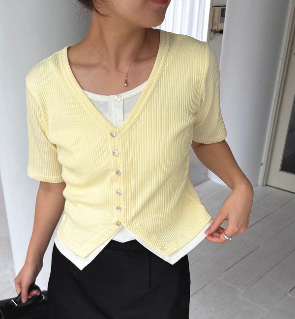  「【追加販売決定】カーディガン風バイカラーレイヤードプルオーバー」|Tシャツ・カットソー|