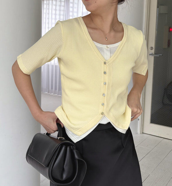  「【追加販売決定】カーディガン風バイカラーレイヤードプルオーバー」|Tシャツ・カットソー|