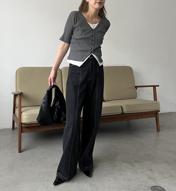  「【追加販売決定】カーディガン風バイカラーレイヤードプルオーバー」|Tシャツ・カットソー|