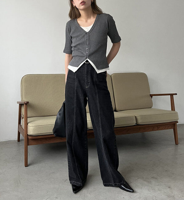  「【追加販売決定】カーディガン風バイカラーレイヤードプルオーバー」|Tシャツ・カットソー|