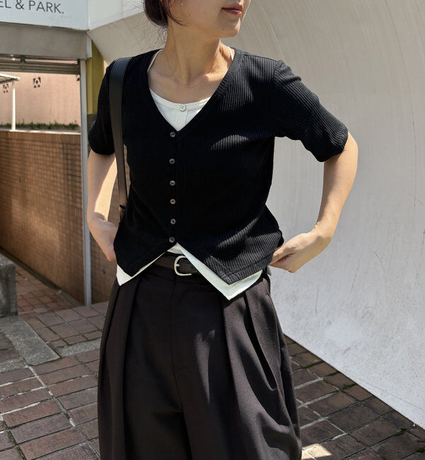  「【追加販売決定】カーディガン風バイカラーレイヤードプルオーバー」|Tシャツ・カットソー|