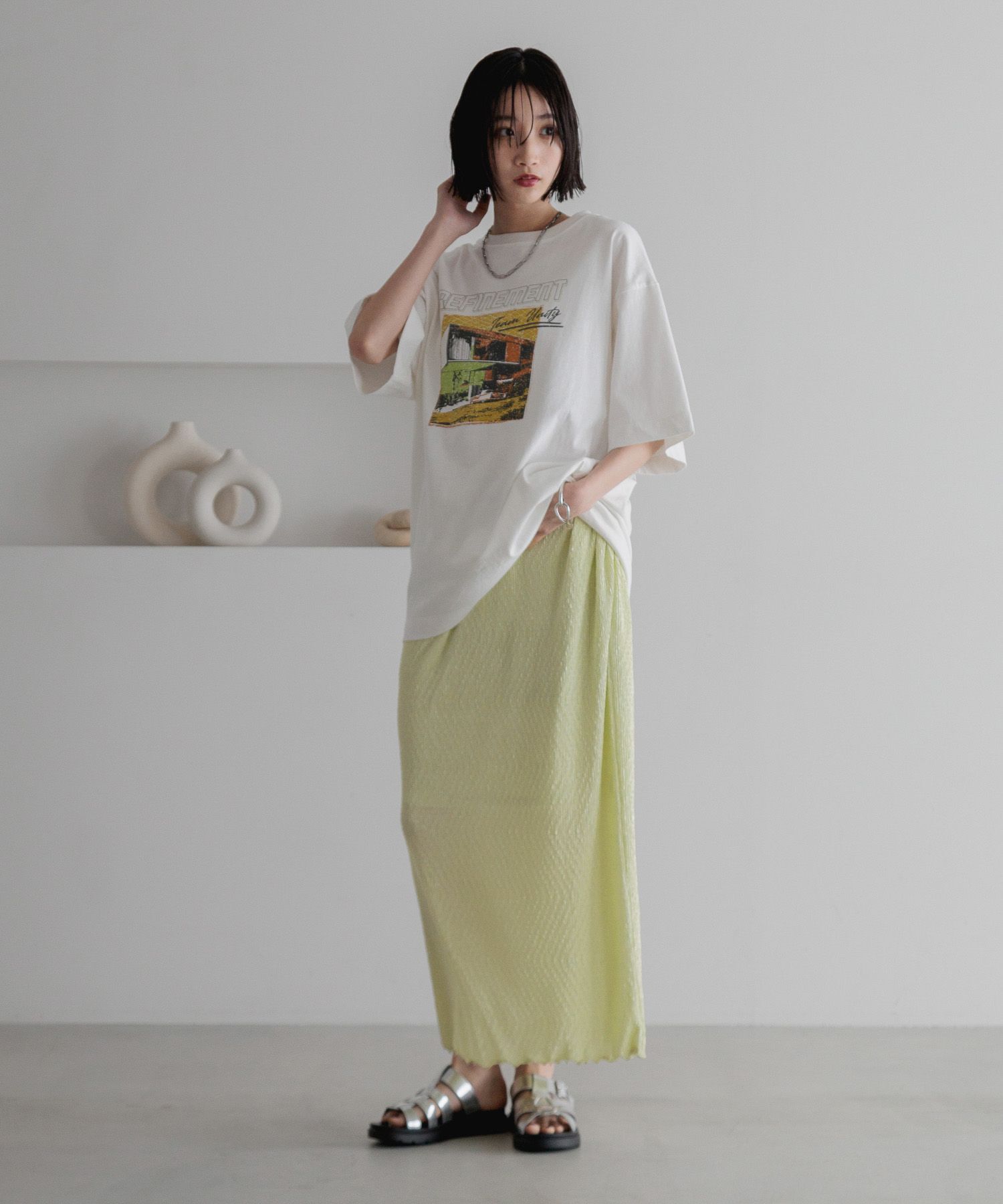 LOWRYS FARM「シャイニープリーツタイトスカート」|スカート|