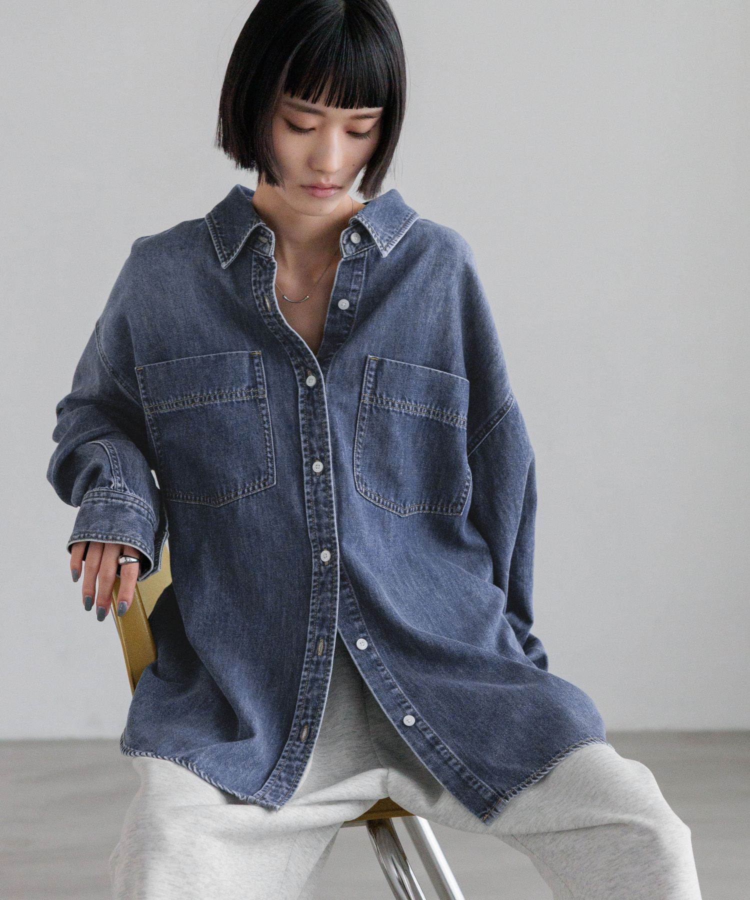 LOWRYS FARM「アソートデニムＢＩＧシャツ」|シャツ・ブラウス|NVY