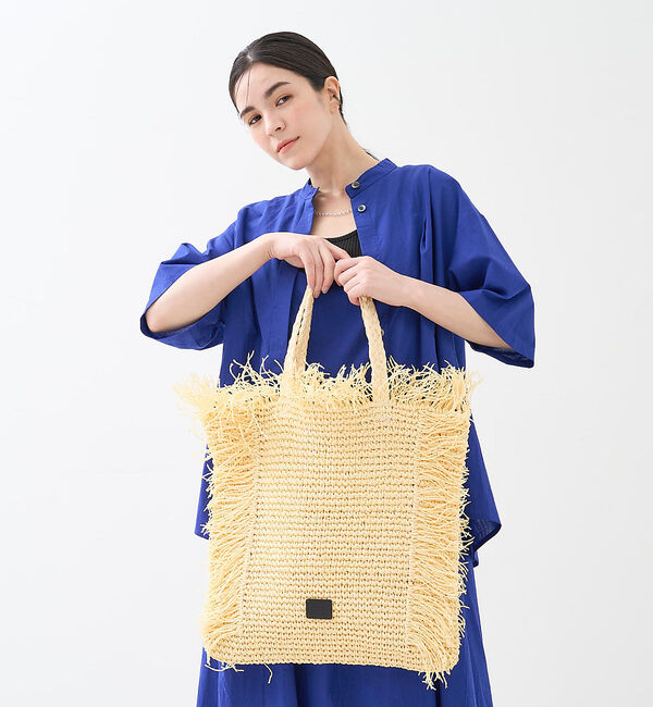 collex「【Swaraj /スワラージ】手編み ラフィア フリンジ トートバッグ」|トートバッグ|アイボリー