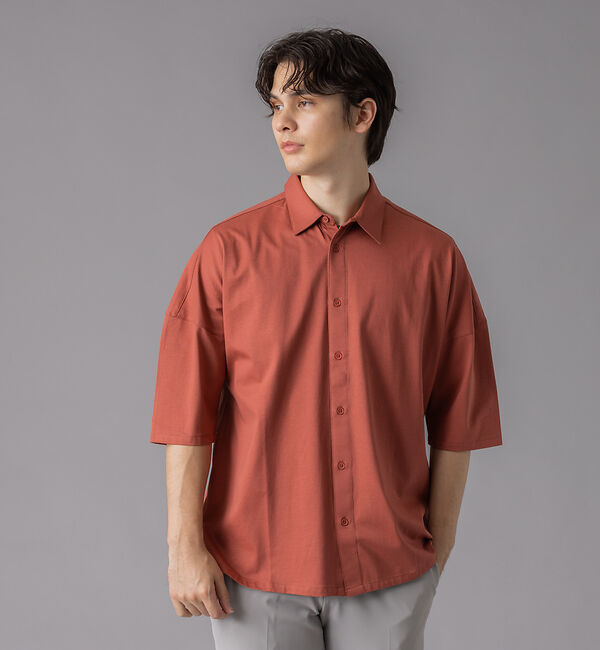 ABAHOUSE「【シルケット天竺 】ドロップショルダー 半袖シャツ」|シャツ・ブラウス|スモークピンク