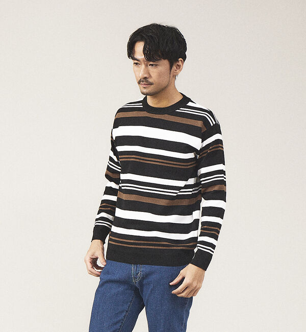 ABAHOUSE「マルチボーダー ニット」|ニット・セーター|ブラック