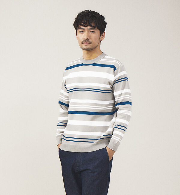 ABAHOUSE「マルチボーダー ニット」|ニット・セーター|グレージュ